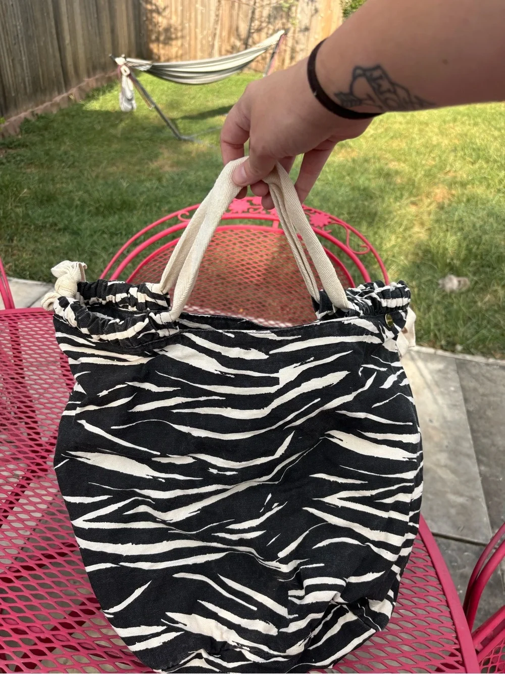 Seafolly Zebra Print Drawstring Tote Beach Bag - Black & White